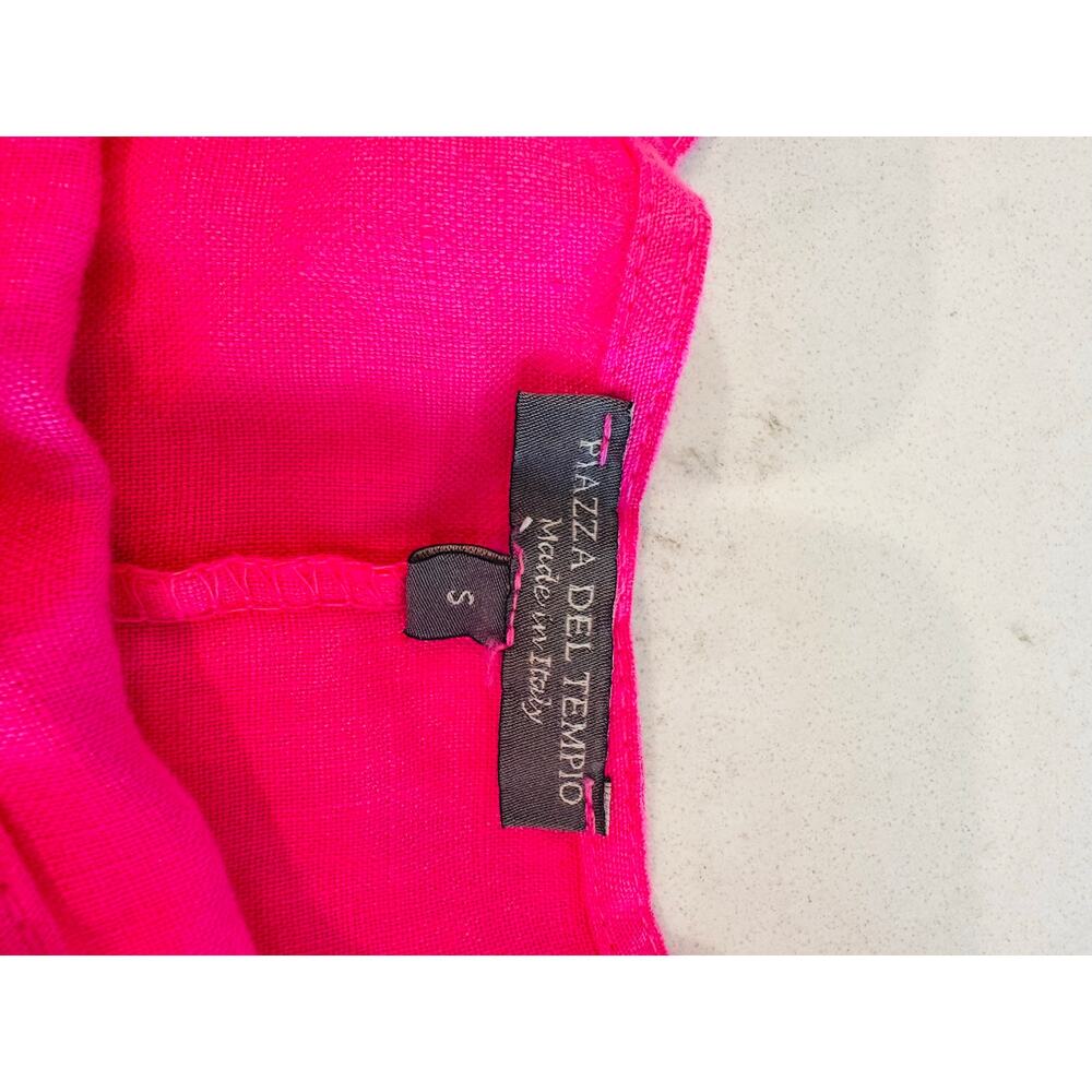 Piazza Del Tempio 100% Linen Top Tunic Dress Small Hot Pink Ruffle Sleeve Boho - Picture 4 of 11
